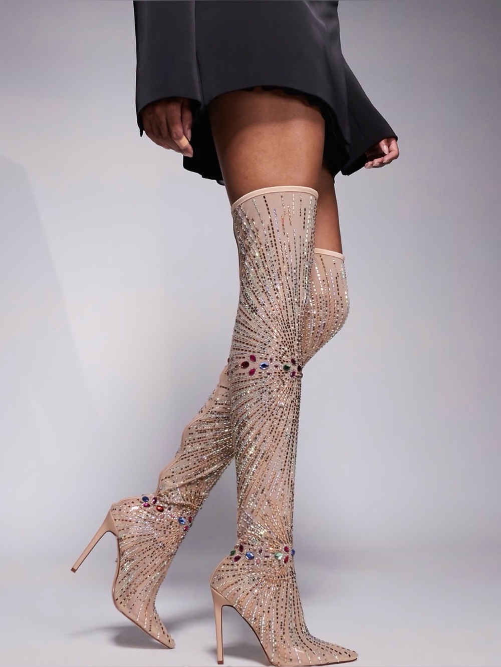 Azalea wang Embellished Nude Over-the-Knee Stiletto Boots
